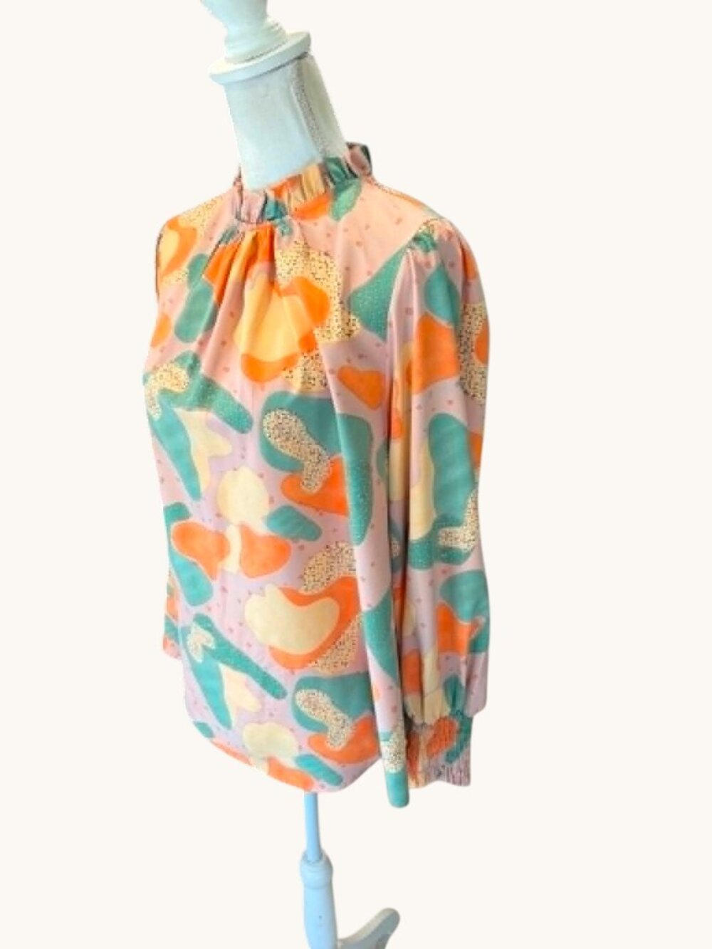 JODIFL Colorful Abstract Ruffle Neck Blouse - Picture 2 of 4